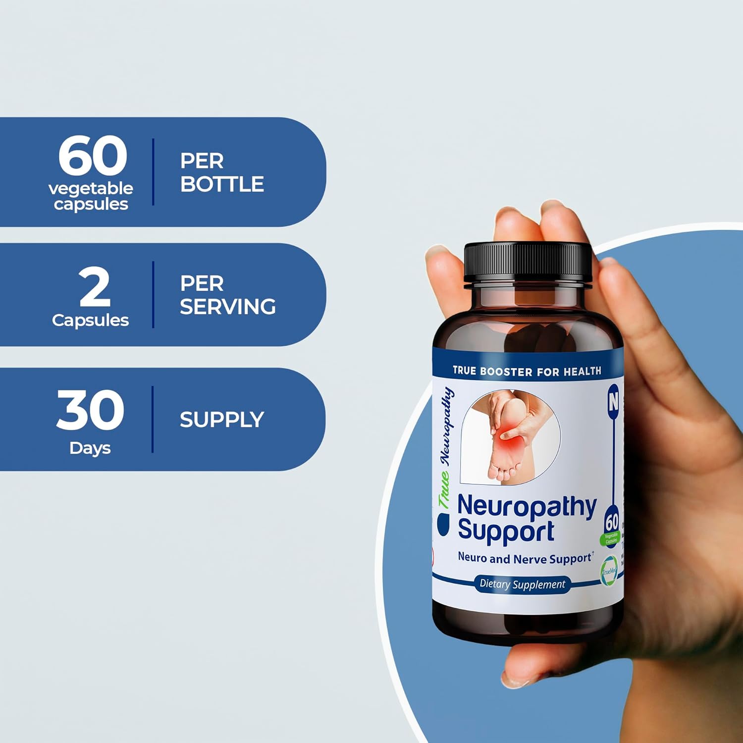 Neuropathy Support Supplement with Vitamin D3, B6, B12, Acetyl-L-Carnitine, Alpha-Lipoic Acid, and Benfotiamine - 60 Capsules