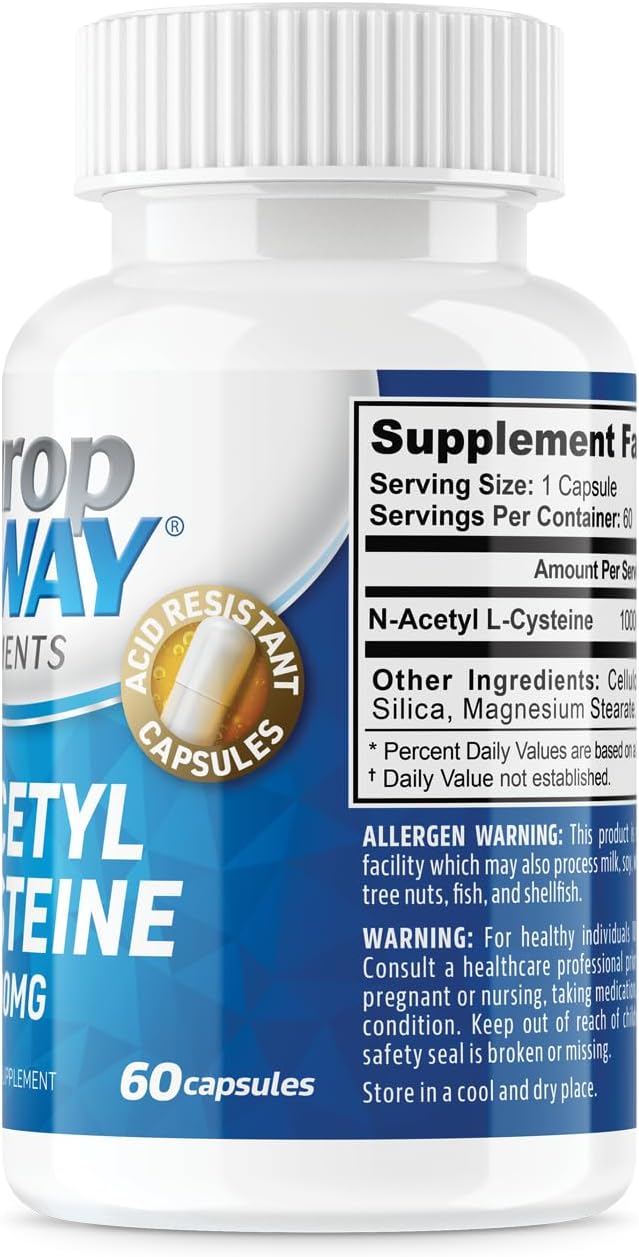 NeuropAWAY Elements N-Acetyl L-Cysteine 1000mg 60ct Acid Resistant Capsules - 60 Capsules per Bottle
