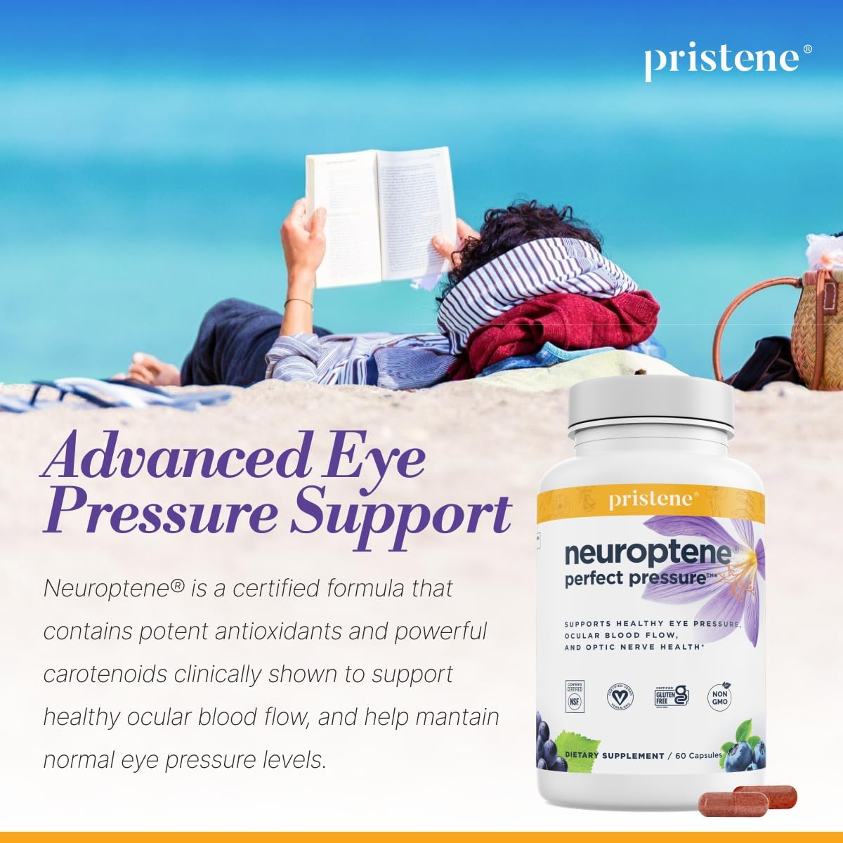 Neuroptene Eye Pressure Support Supplement with Bilberry, Saffron, Niacinamide, and CoQ10 - Promotes Healthy Optic Nerve and Retinal Blood Flow - 60 Capsules