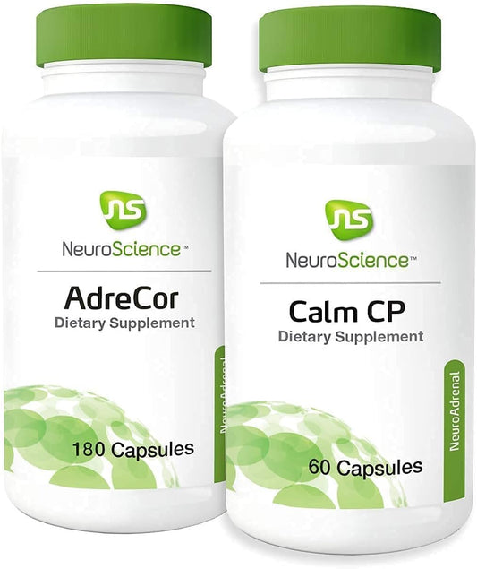 NeuroScience AdreCor and Calm CP Stress + Adrenal Support Bundle - 2 Products, 180 Capsules, 60 Capsules