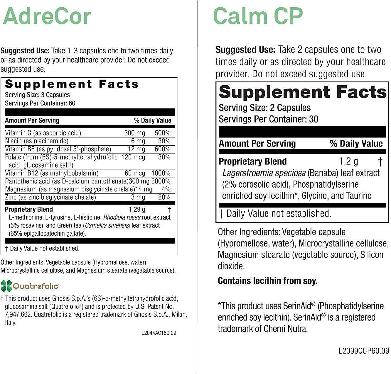 NeuroScience AdreCor and Calm CP Stress + Adrenal Support Bundle - 2 Products, 180 Capsules, 60 Capsules