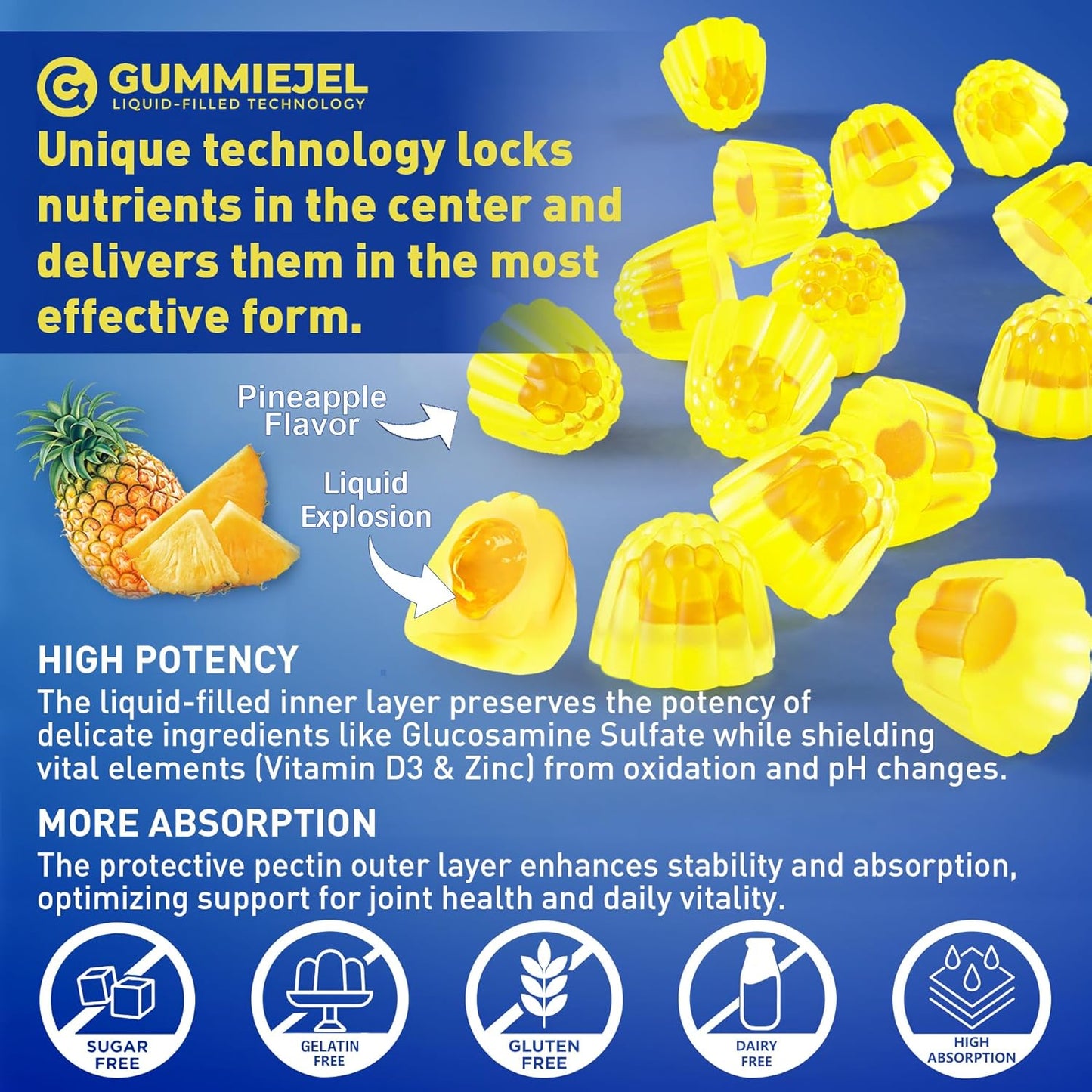 NEVISS 2000MG Sugar Free Glucosamine Gummies with Chondroitin, MSM, Turmeric, Boswellia, Hyaluronic Acid & Vitamin D3 - Mobility, Comfort, Flexibility, Bone Support - 60Cts