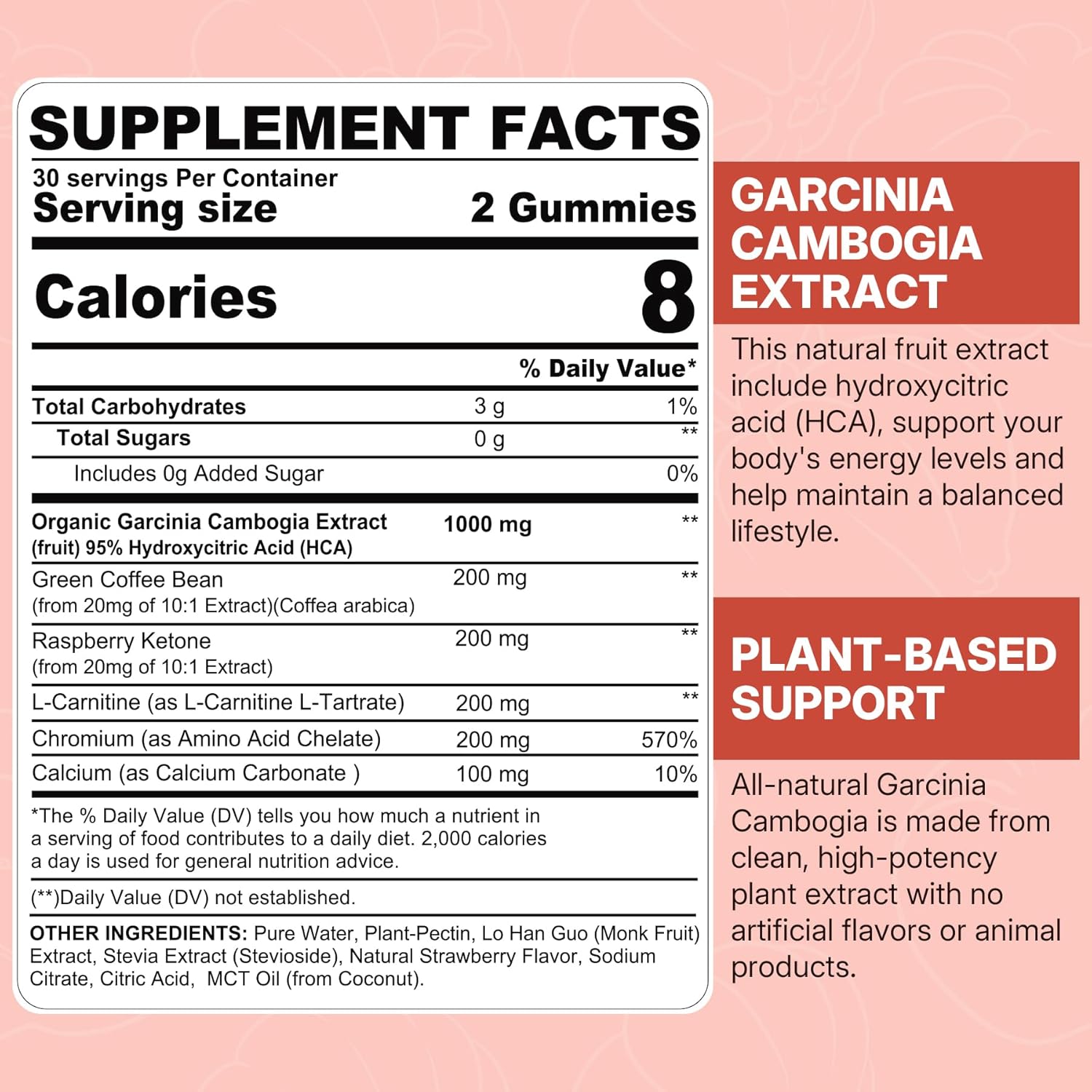 NEVISS Sugar Free Garcinia Cambogia Gummies 1000mg 95% HCA with L-Carnitine, Raspberry Ketone, Chromium, Green Coffee Bean - Metabolism & Energy Boost - 100% Organic Extract - Vegan - Strawberry - 120 Cts