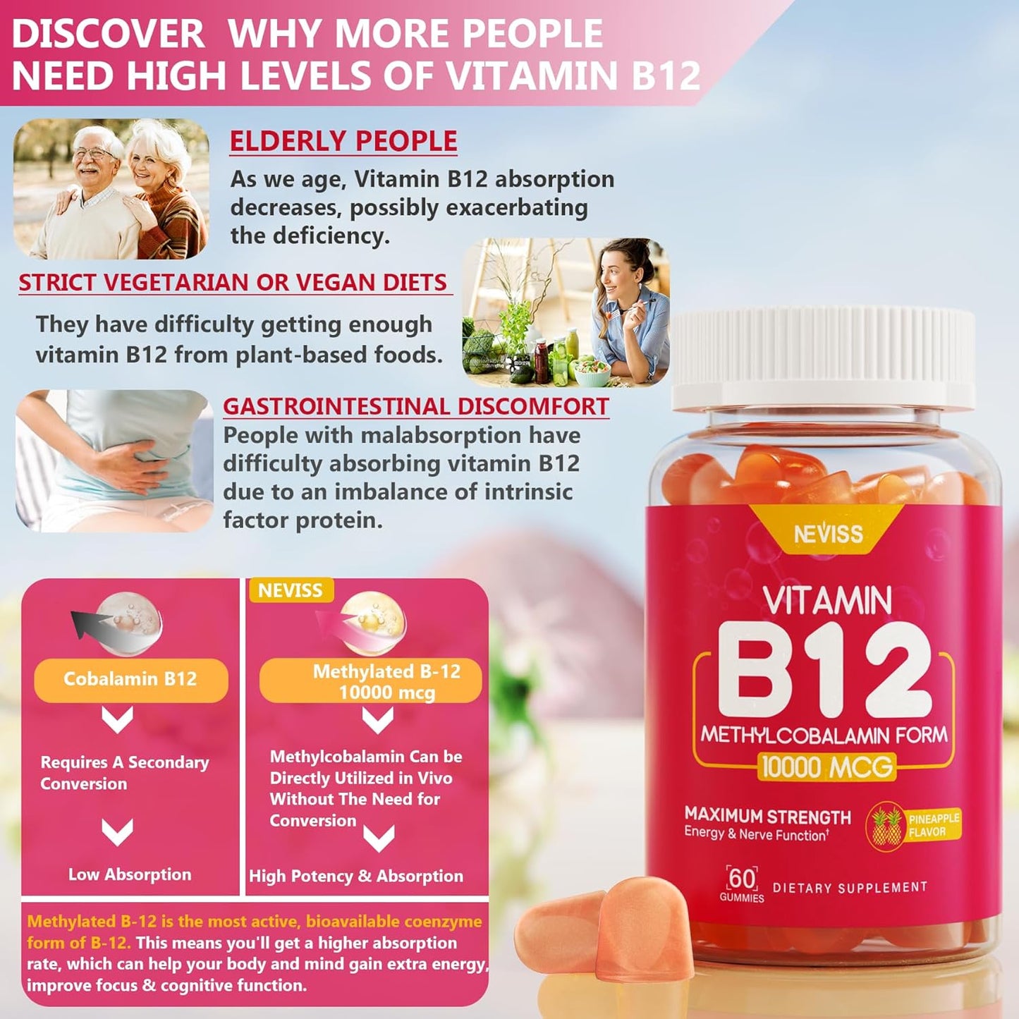 NEVISS Vitamin D3 + K2 Gummies 5000IU with Calcium 600mg, Coconut Oil, Vegan - Immune & Bone Support Supplement