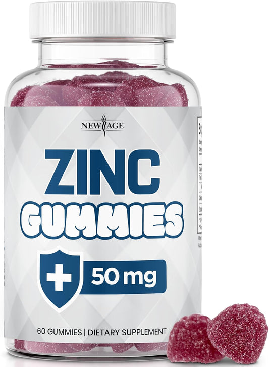New Age Zinc Gummies - 50mg Immune Support Supplement with Natural Antioxidants - 60 Count Pack