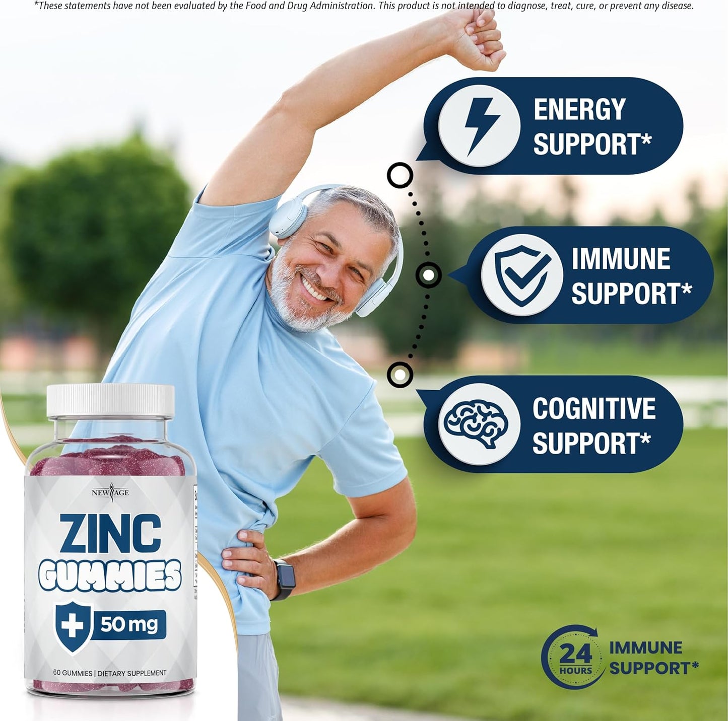 New Age Zinc Gummies - 50mg Immune Support Supplement with Natural Antioxidants - 60 Count Pack