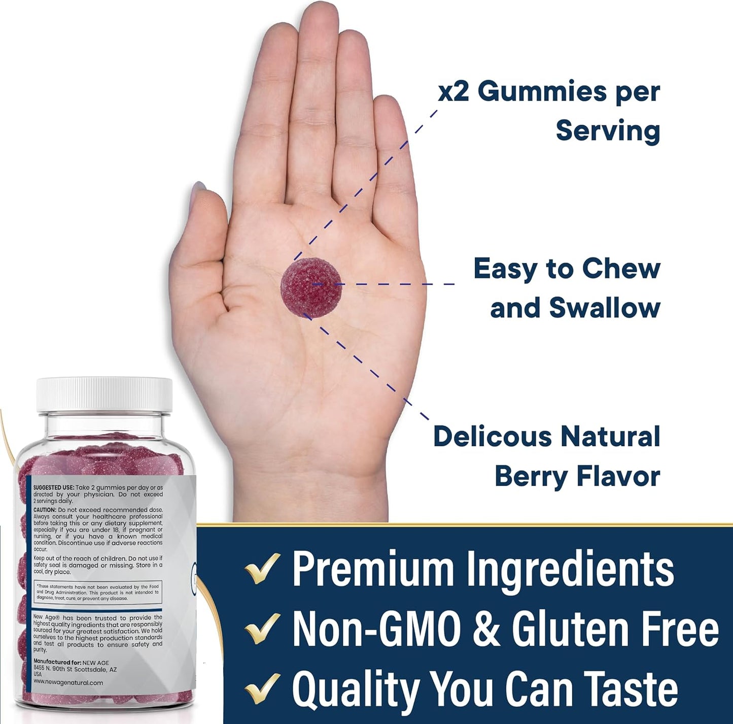 New Age Zinc Gummies - 50mg Immune Support Supplement with Natural Antioxidants - 60 Count Pack