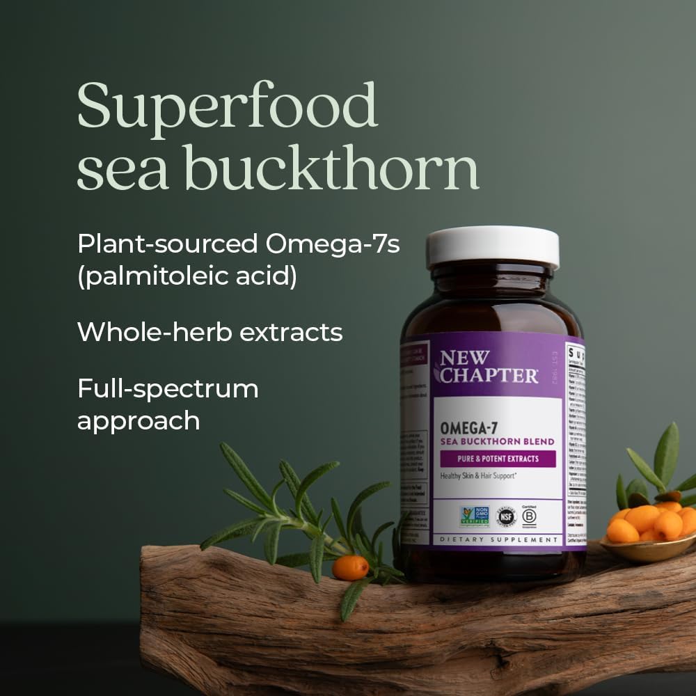 New Chapter Supercritical Omega 7 Capsules with Sea Buckthorn - Plant Sourced Fatty Acids - Non-GMO - 30 Vegetarian Capsules