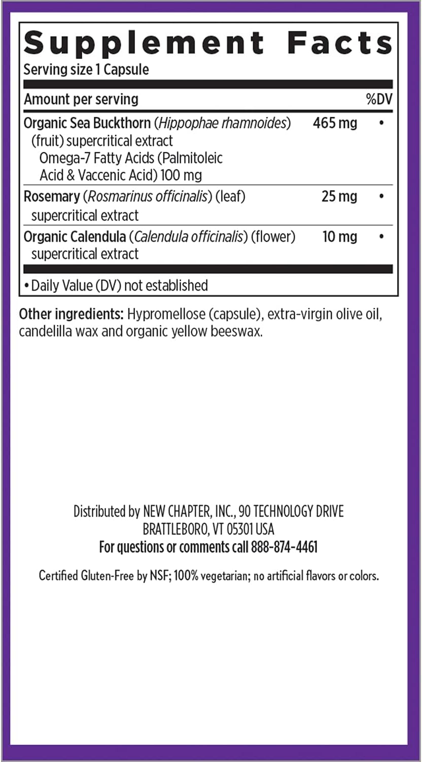 New Chapter Supercritical Omega 7 Capsules with Sea Buckthorn - Plant Sourced Fatty Acids - Non-GMO - 30 Vegetarian Capsules
