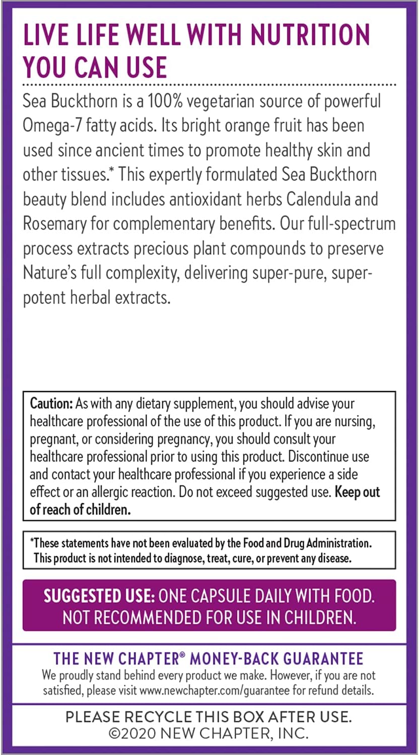 New Chapter Supercritical Omega 7 Capsules with Sea Buckthorn - Plant Sourced Fatty Acids - Non-GMO - 30 Vegetarian Capsules