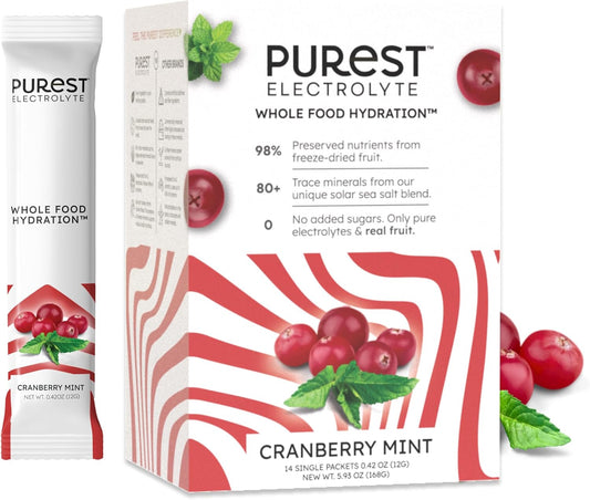 New! Know Brainer Cranberry Mint Electrolyte Powder Packets - Organic & Freeze-Dried for Optimal Hydration with Solar Sea Salts for Balance