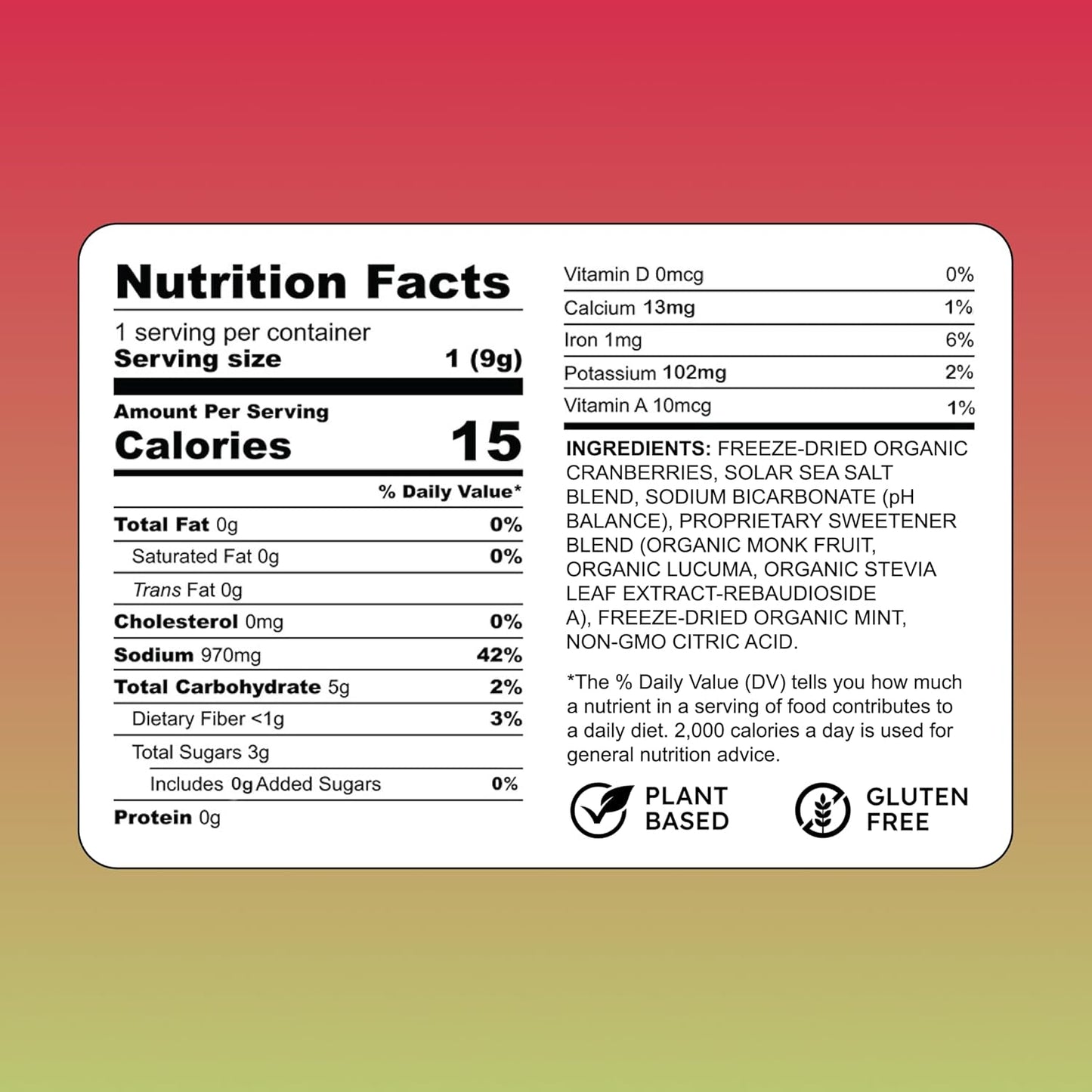 New! Know Brainer Cranberry Mint Electrolyte Powder Packets - Organic & Freeze-Dried for Optimal Hydration with Solar Sea Salts for Balance