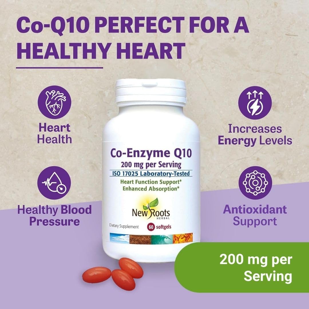 New Roots Coenzyme Q10 (CoQ10) 200 mg Softgels - Heart Health & Energy Support - Doctor Formulated - Natural Fermentation - 30-Day Supply