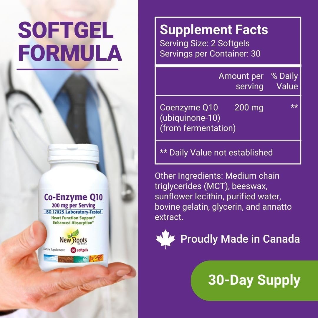New Roots Coenzyme Q10 (CoQ10) 200 mg Softgels - Heart Health & Energy Support - Doctor Formulated - Natural Fermentation - 30-Day Supply