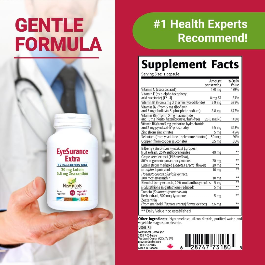 New Roots Eye Supplement with Bilberry, Lutein, Zeaxanthin & Multi-Vitamins by Naturopathic Doctors (30 Capsules)