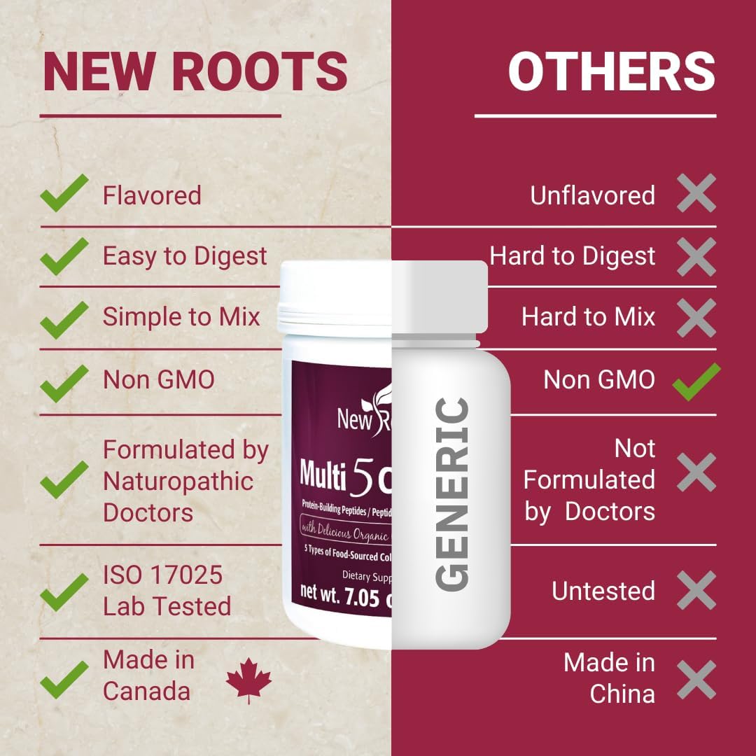 New Roots Herbal Multi 5 Coco Collagen Powder Supplement - Hydrolyzed Collagen - Dairy & Gluten Free - 12g per Serving - Chocolate Flavor - 7.05 oz