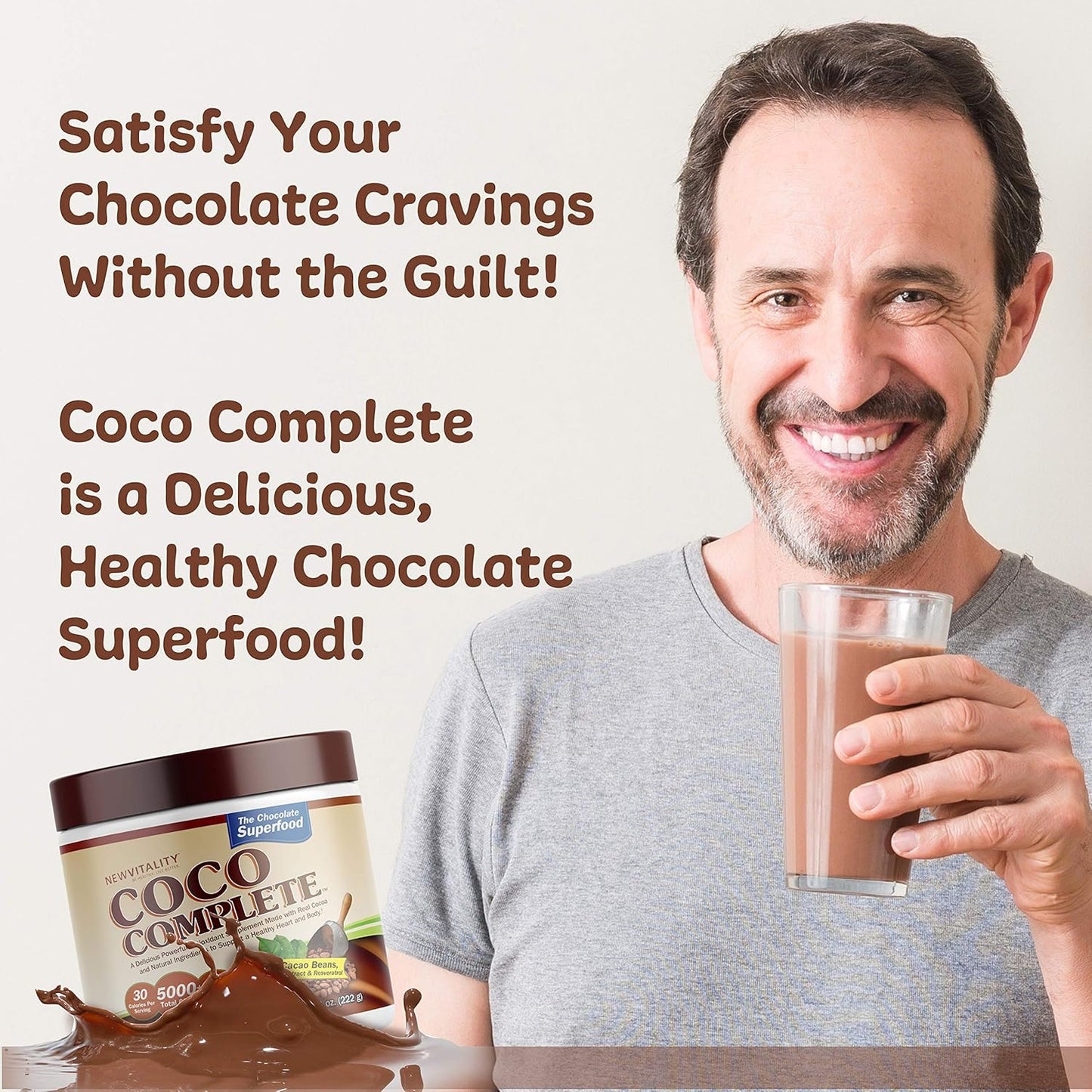 New Vitality Coco Complete: Immune System Boosting Superfood Powder with Green Tea Extract - Chocolate Flavor, 30 Servings