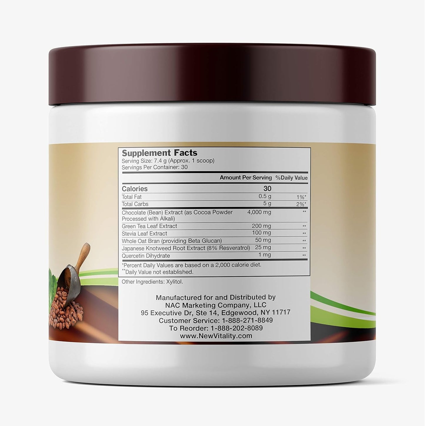 New Vitality Coco Complete: Immune System Boosting Superfood Powder with Green Tea Extract - Chocolate Flavor, 30 Servings