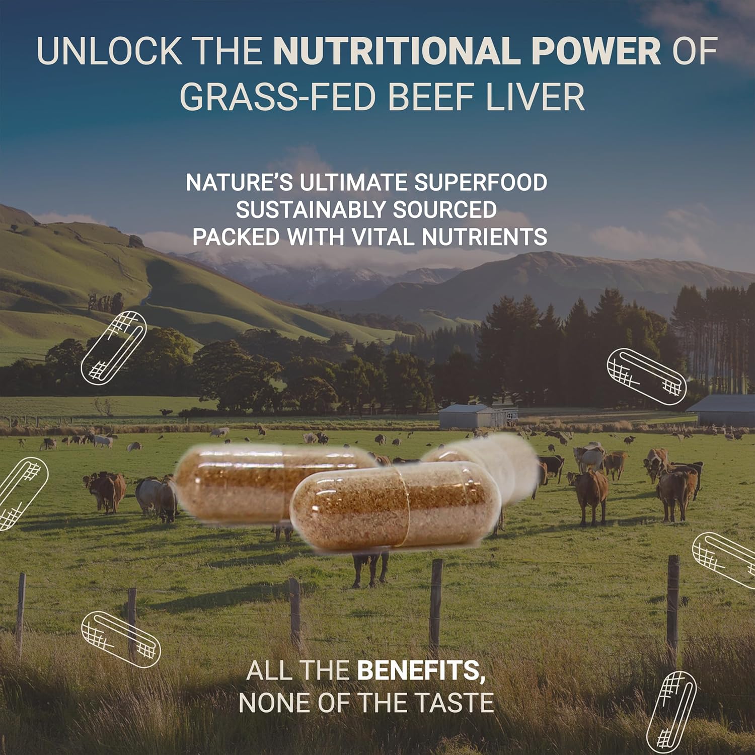 New Zealand Grass-Fed Beef Liver Capsules - 3000mg, 100% Pasture-Raised, Freeze-Dried, 180ct - MK Supplements