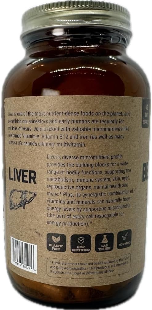 New Zealand Grass-Fed Beef Liver Capsules - 3000mg, 100% Pasture-Raised, Freeze-Dried, 180ct - MK Supplements