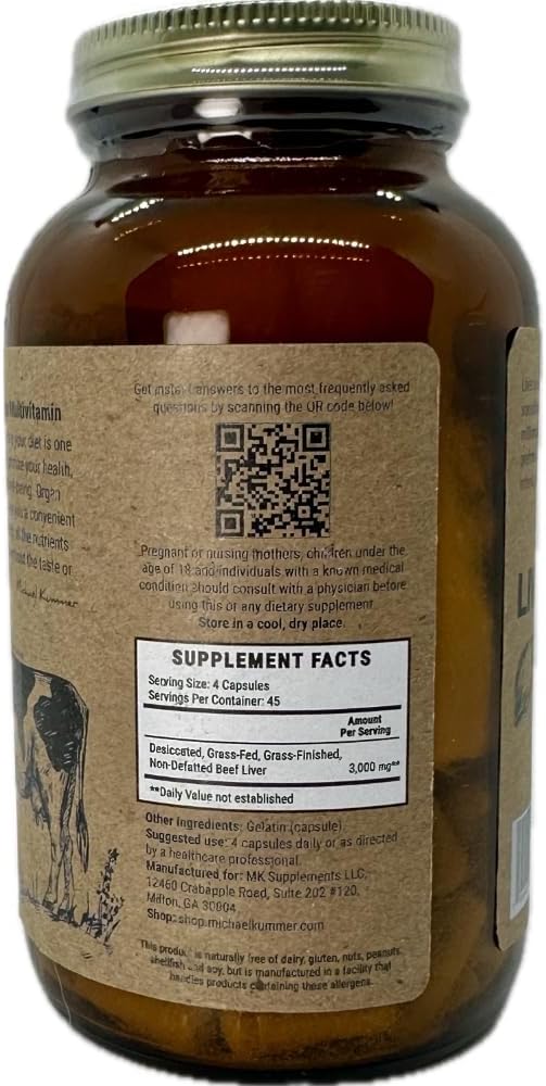 New Zealand Grass-Fed Beef Liver Capsules - 3000mg, 100% Pasture-Raised, Freeze-Dried, 180ct - MK Supplements