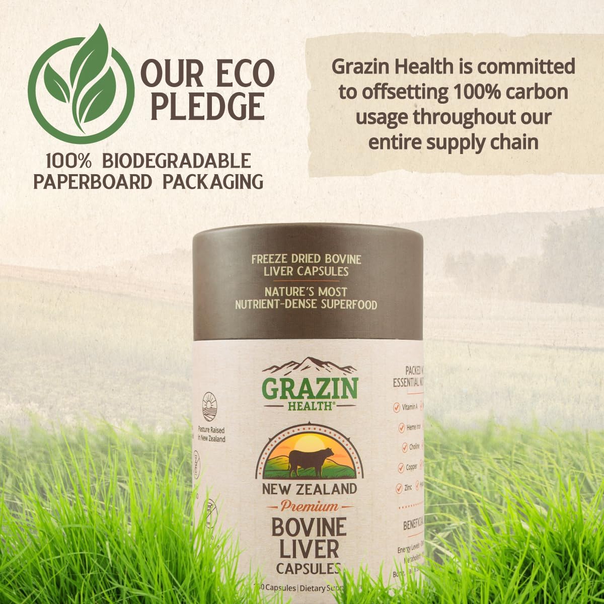 New Zealand Grass Fed Beef Liver Capsules - Freeze Dried 3000mg per Serving - 30 Servings