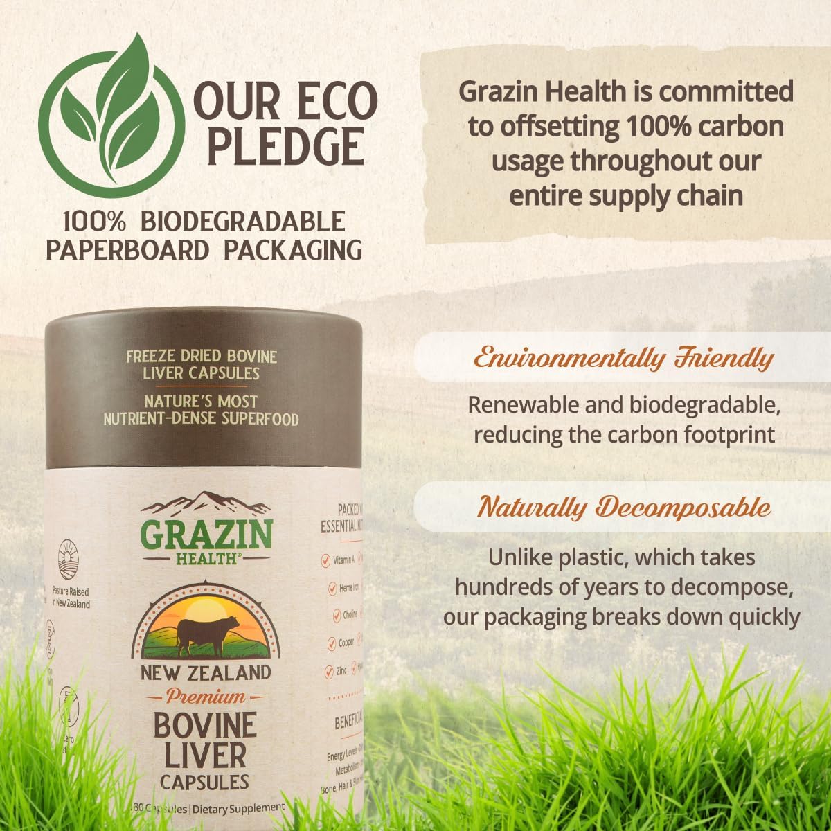 New Zealand Grass Fed Beef Liver Capsules - Freeze Dried 3000mg per Serving - 30 Servings