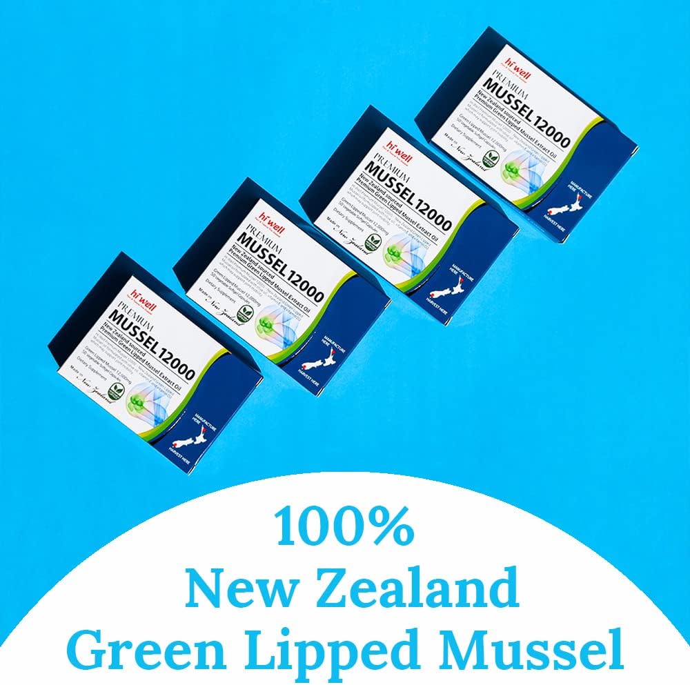 New Zealand Hi Well Premium Mussel 12000 Softgel Capsules - Natural & Pure 200 Vegetable Capsules