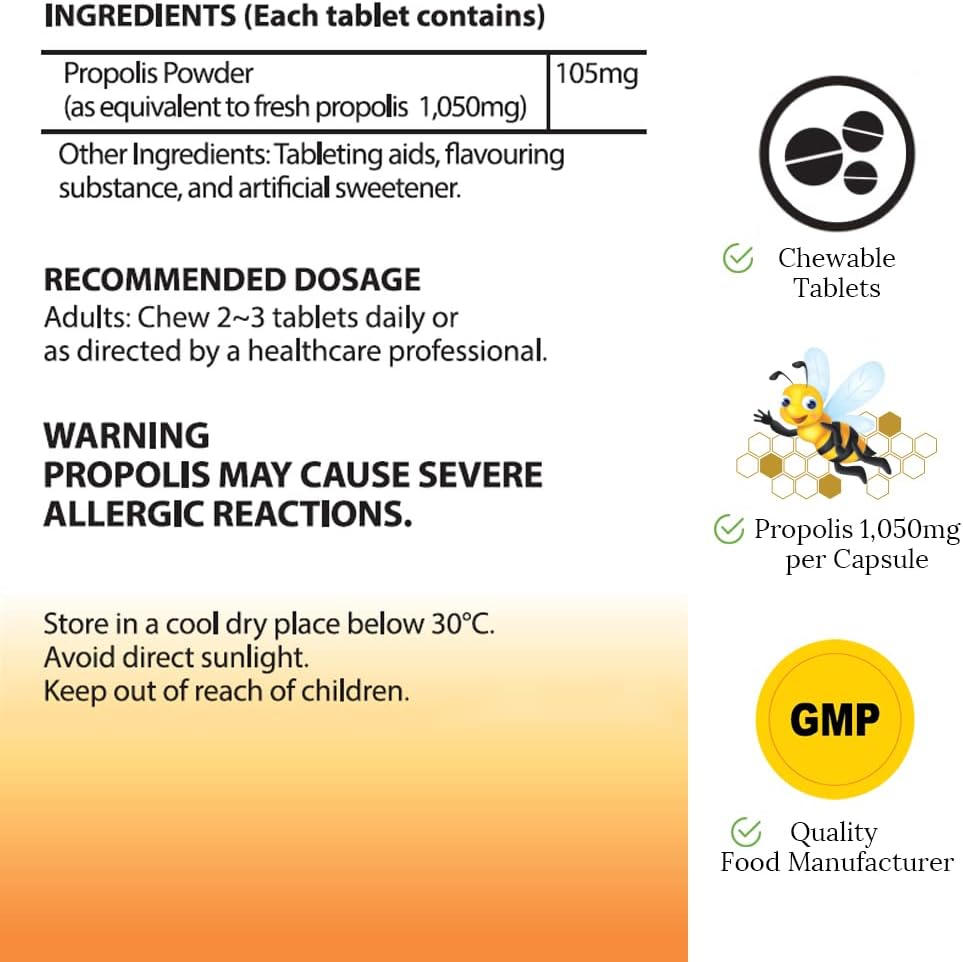 New Zealand Hi Well Premium Propolis 1050 - Natural and Pure Supplement with 500 Tablets