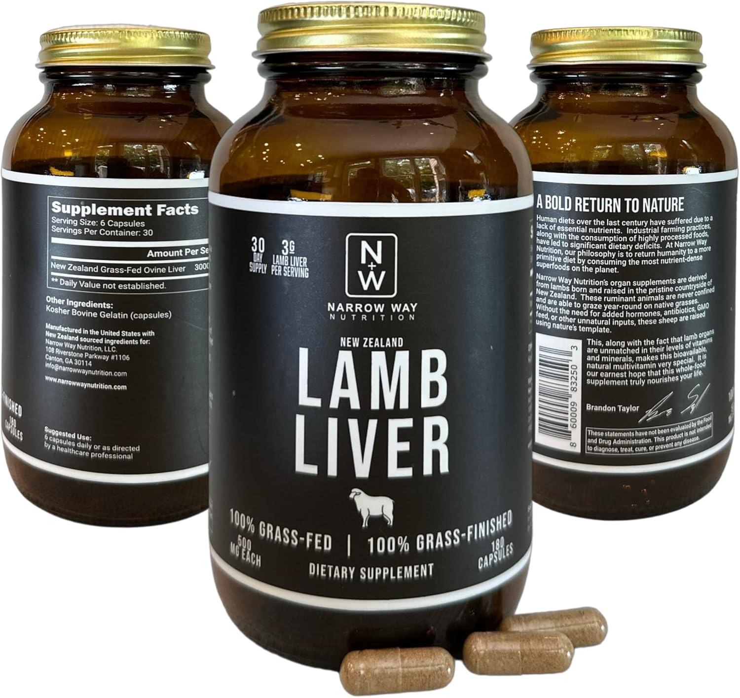 New Zealand Lamb Liver Capsules - Regeneratively Raised, 100% Grass-Fed & Finished, 30 Day Supply (180 Capsules)