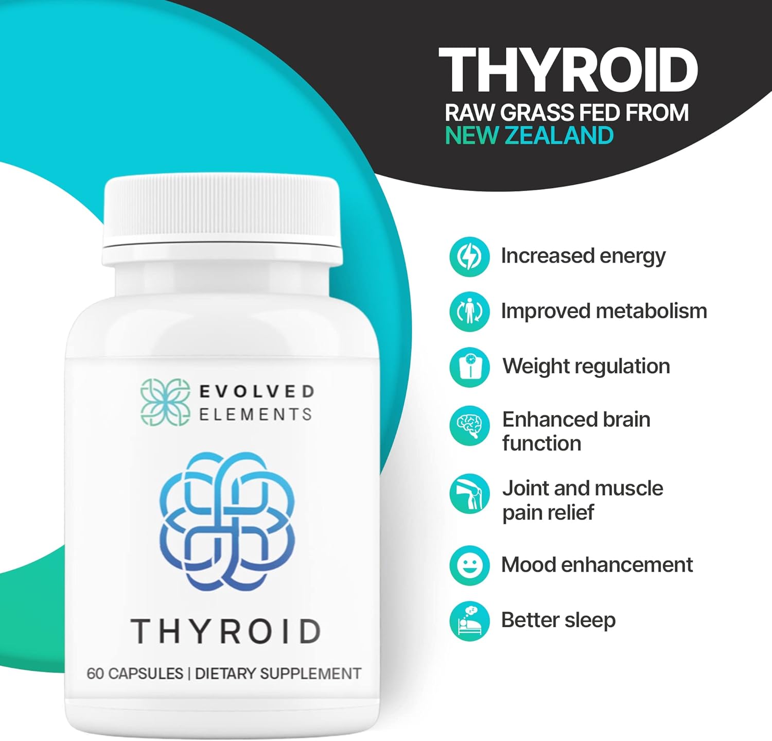 New Zealand Sourced Desiccated Bovine Thyroid Capsules for Women - Energy & Metabolism Support - Non-GMO - 60 Capsules