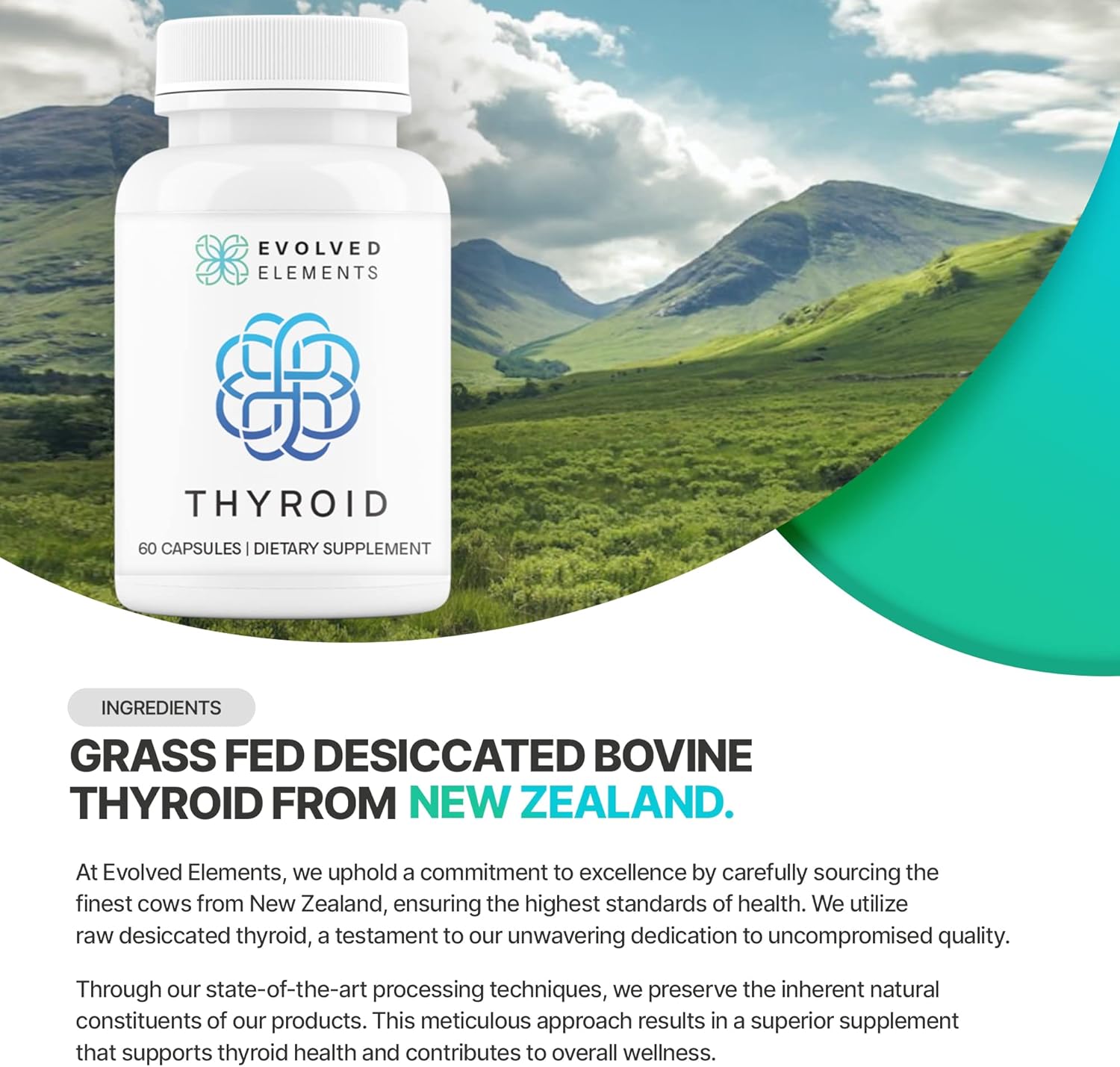 New Zealand Sourced Desiccated Bovine Thyroid Capsules for Women - Energy & Metabolism Support - Non-GMO - 60 Capsules