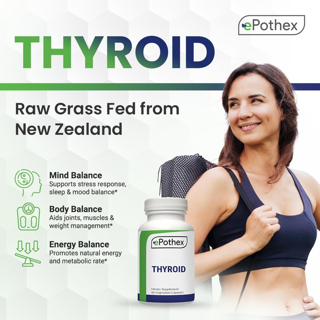 New Zealand Sourced EPOTHEX Raw Grass-Fed Desiccated Bovine Thyroid Capsules for Thyroid & Energy Support
