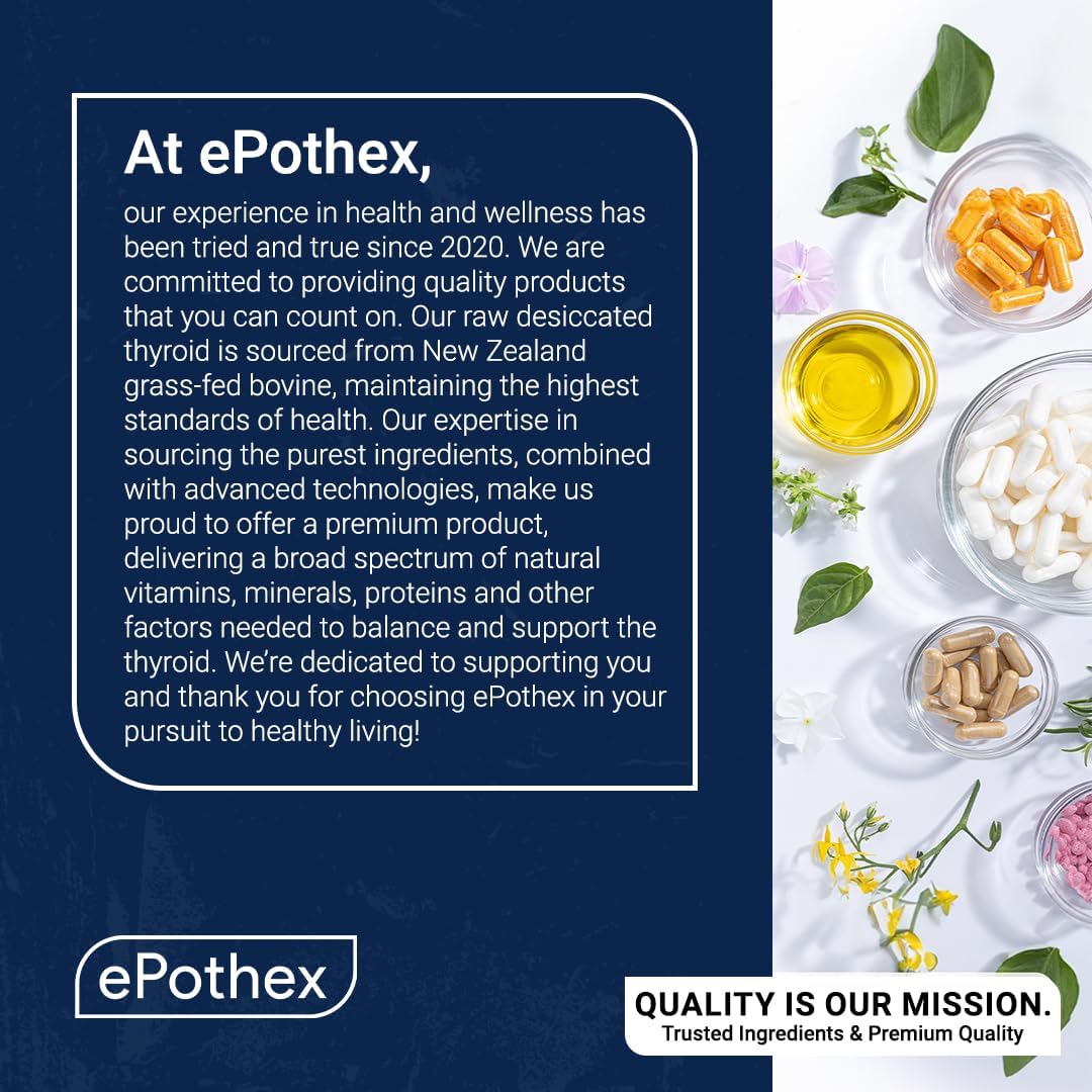 New Zealand Sourced EPOTHEX Raw Grass-Fed Desiccated Bovine Thyroid Capsules for Thyroid & Energy Support