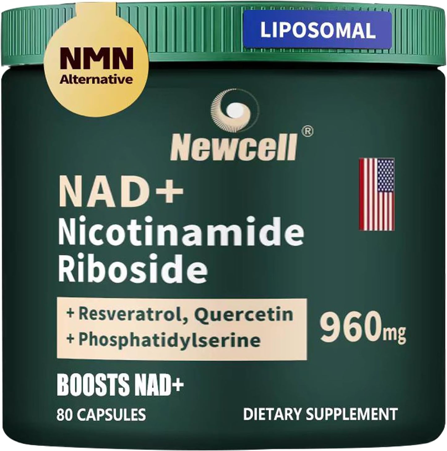 Newcell Spetime NAD+ Supplement - High Purity Energy Booster with NMN, Liposomal NR, Resveratrol, Quercetin - 80 Capsules