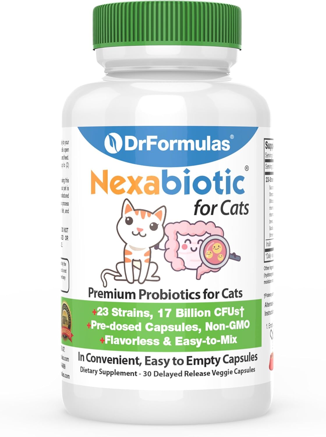 Nexabiotic Probiotic Powder for Cats | Supports Digestive Health, Treats Diarrhea in Pets | Saccharomyces Boulardii Lactobacillus Acidophilus | 30 Capsules