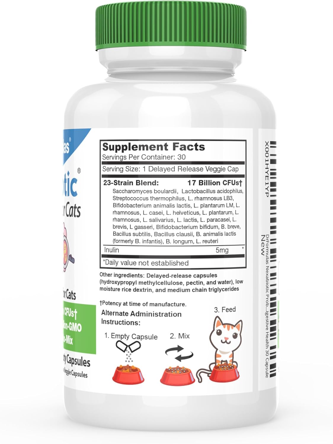 Nexabiotic Probiotic Powder for Cats | Supports Digestive Health, Treats Diarrhea in Pets | Saccharomyces Boulardii Lactobacillus Acidophilus | 30 Capsules