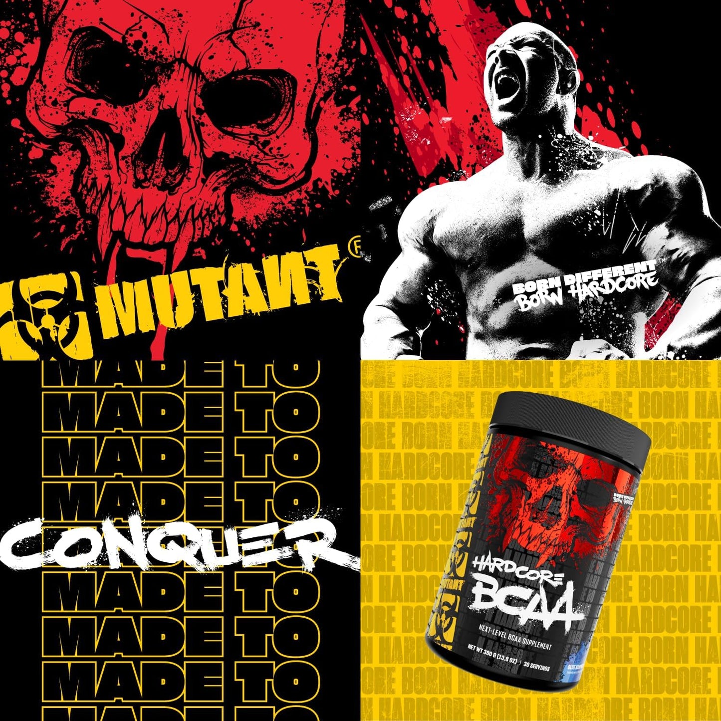 Next Level Mutant Hardcore BCAA Supplement for Pre, Intra, or Post Workout - Blue Raspberry Flavor - 30 Servings