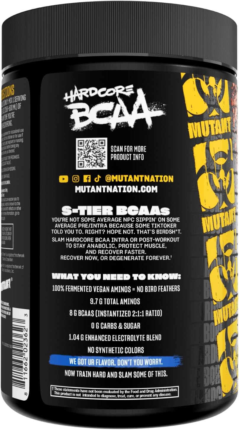 Next Level Mutant Hardcore BCAA Supplement for Pre, Intra, or Post Workout - Blue Raspberry Flavor - 30 Servings