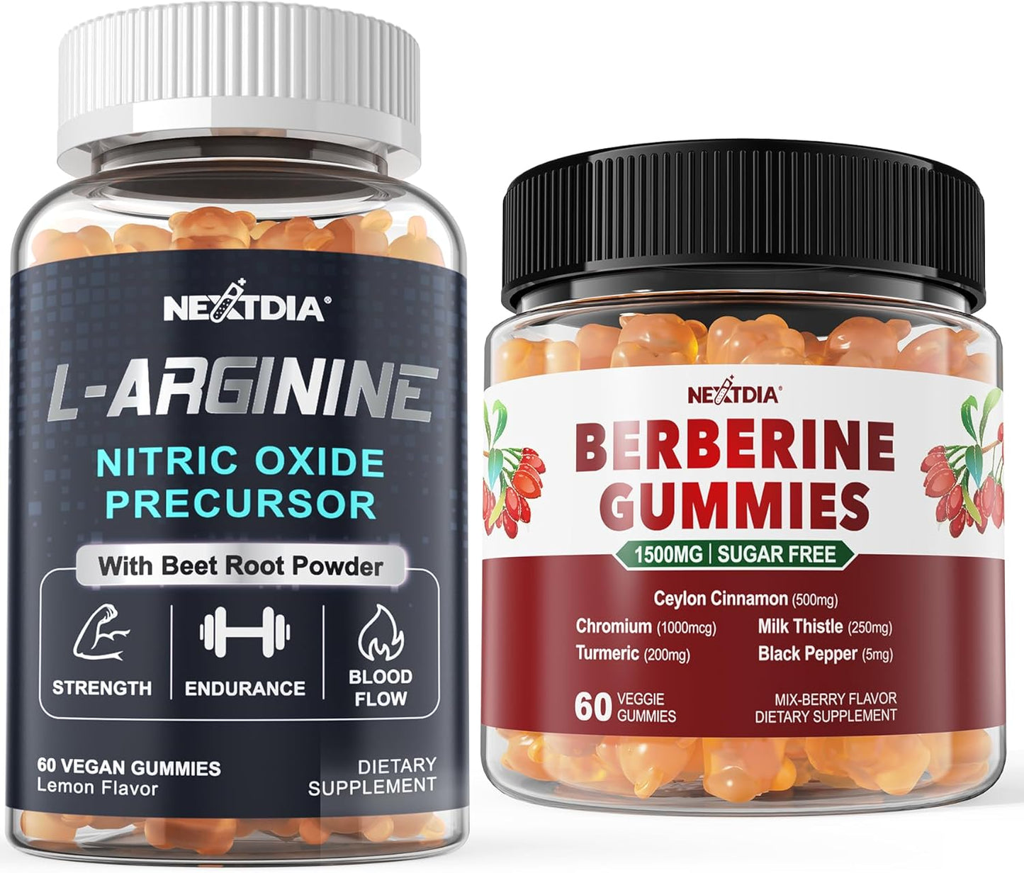 Nextdia L-Arginine Gummies with Berberine - 1500mg Supplement for Heart Health and Circulation Boost
