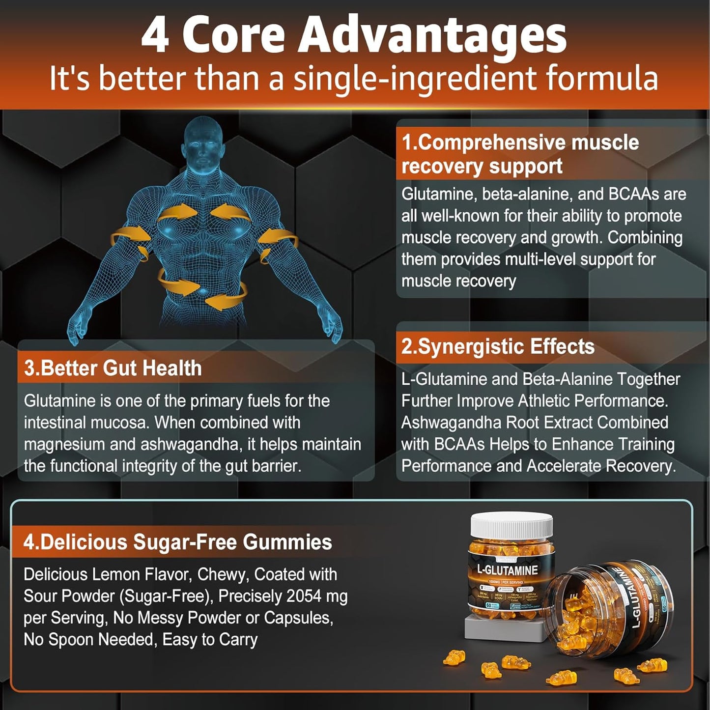 Nextdia L-Glutamine Exercise Gummies 1000mg - Promotes Muscle Recovery & Growth, Enhances Performance - Beta-Alanine, BCAAs, Magnesium, Ashwagandha - 2 Pack, Extra Chewy