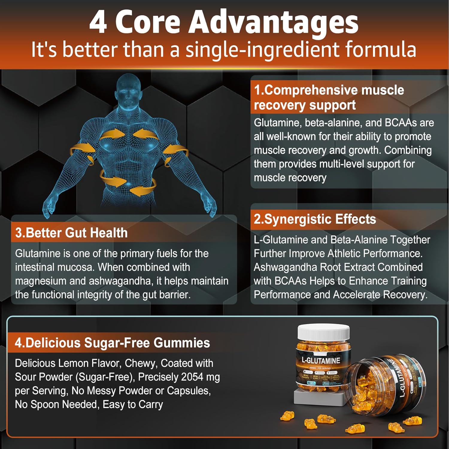 Nextdia L-Glutamine Exercise Gummies 1000mg - Promotes Muscle Recovery & Growth, Enhances Performance - Beta-Alanine, BCAAs, Magnesium, Ashwagandha - 2 Pack, Extra Chewy