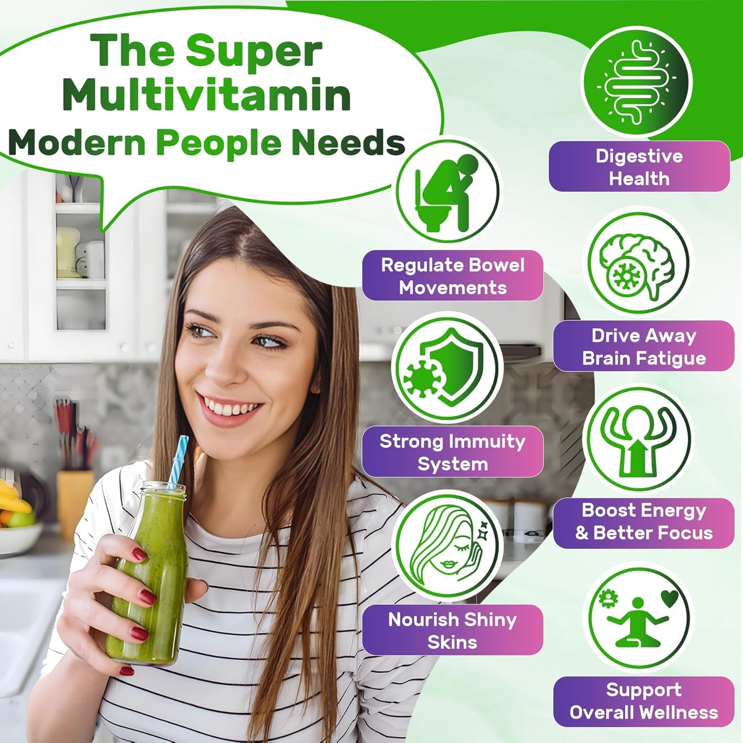 Nextdia Super Greens Gummies - Superfood Powder Alternative with Spirulina, Chlorella, Prebiotic Fiber, Probiotic - Daily Greens Vegetable for Digestive Health, Immunity, Focus - 60 Count