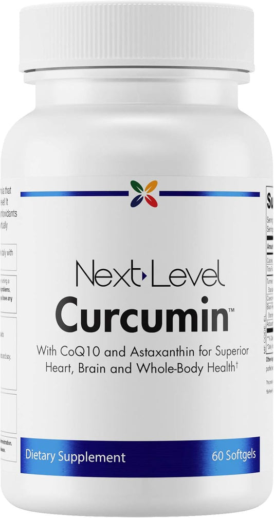 NextLevel Curcumin Complex with CoQ10 - Antioxidant Supplement for Heart, Brain, Joint & Skin - Turmeric Curcumin, Black Pepper, Astaxanthin - 60 Softgels