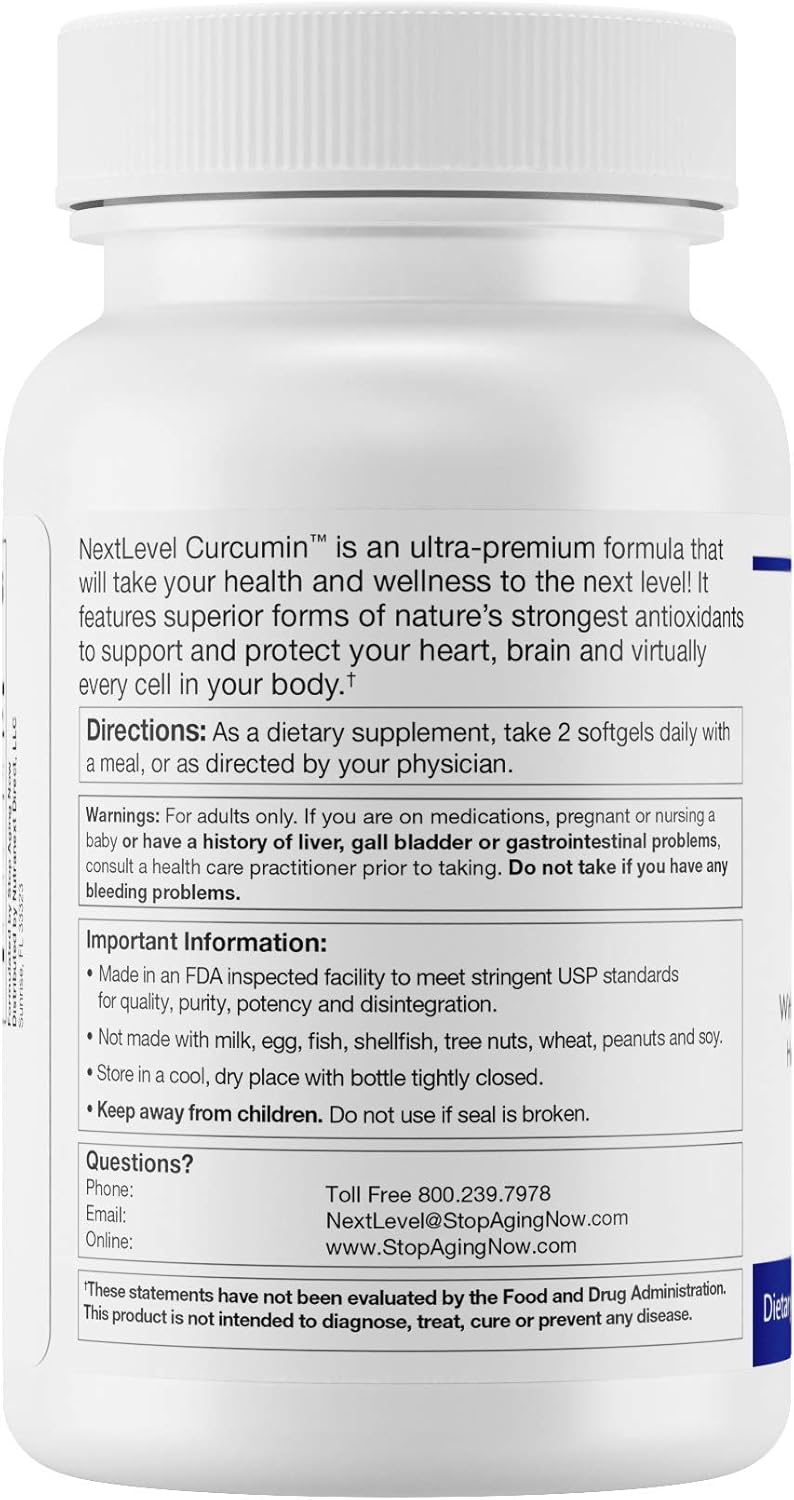 NextLevel Curcumin Complex with CoQ10 - Antioxidant Supplement for Heart, Brain, Joint & Skin - Turmeric Curcumin, Black Pepper, Astaxanthin - 60 Softgels