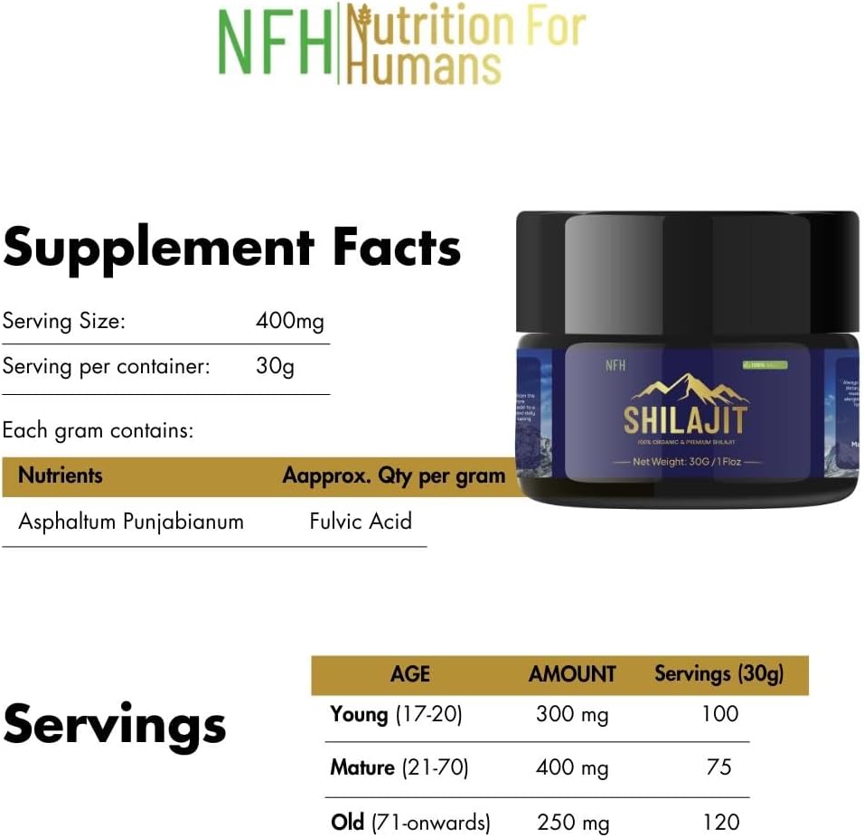 NFH Pure Himalayan Shilajit Resin Supplement | Vitality & Immunity Support | Gold Grade Organic Resin with Fulvic Acid | 30g