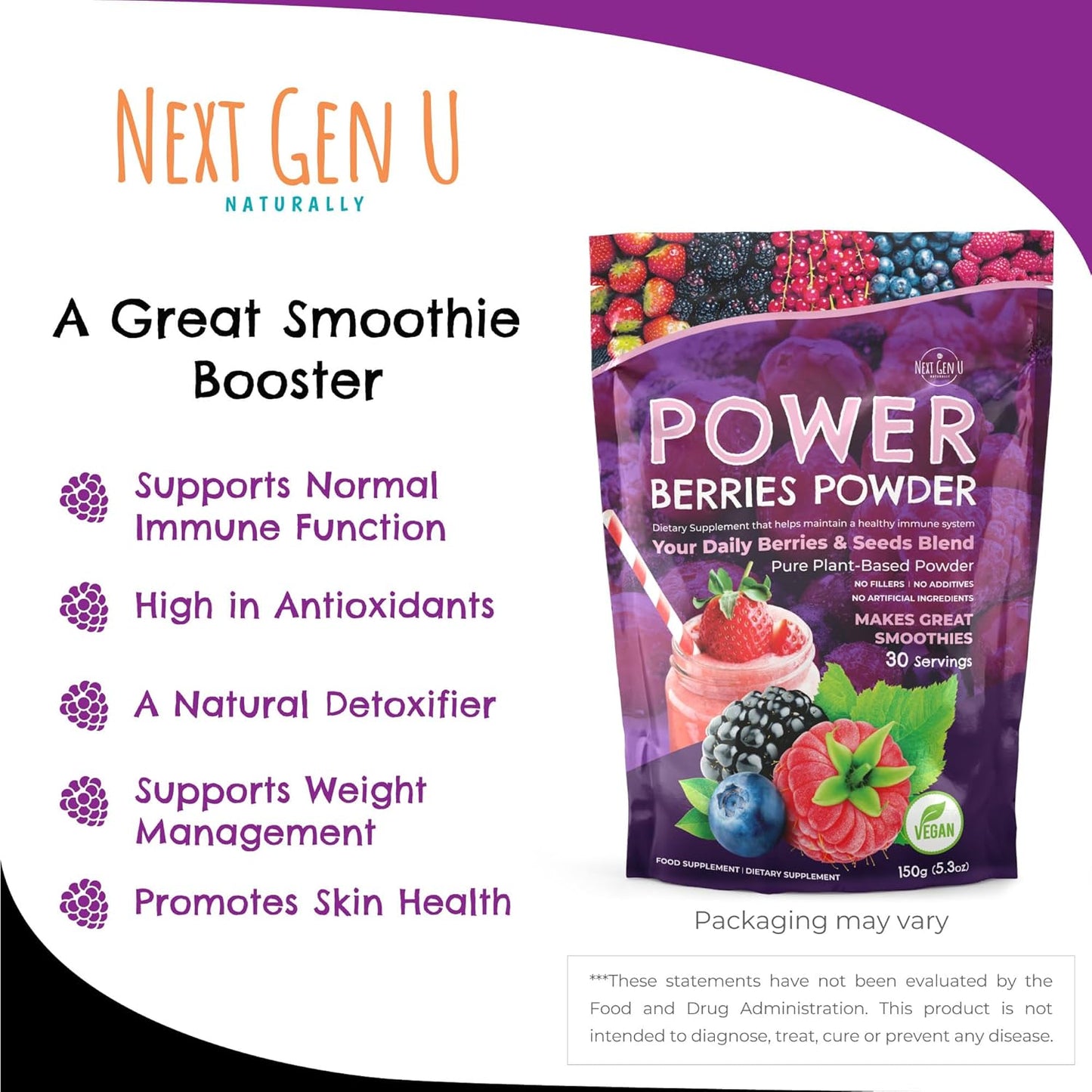 NGU Super Berry Powder 150g - Immune Support Supplement with Superfood Berries for Smoothies and Detox Juices