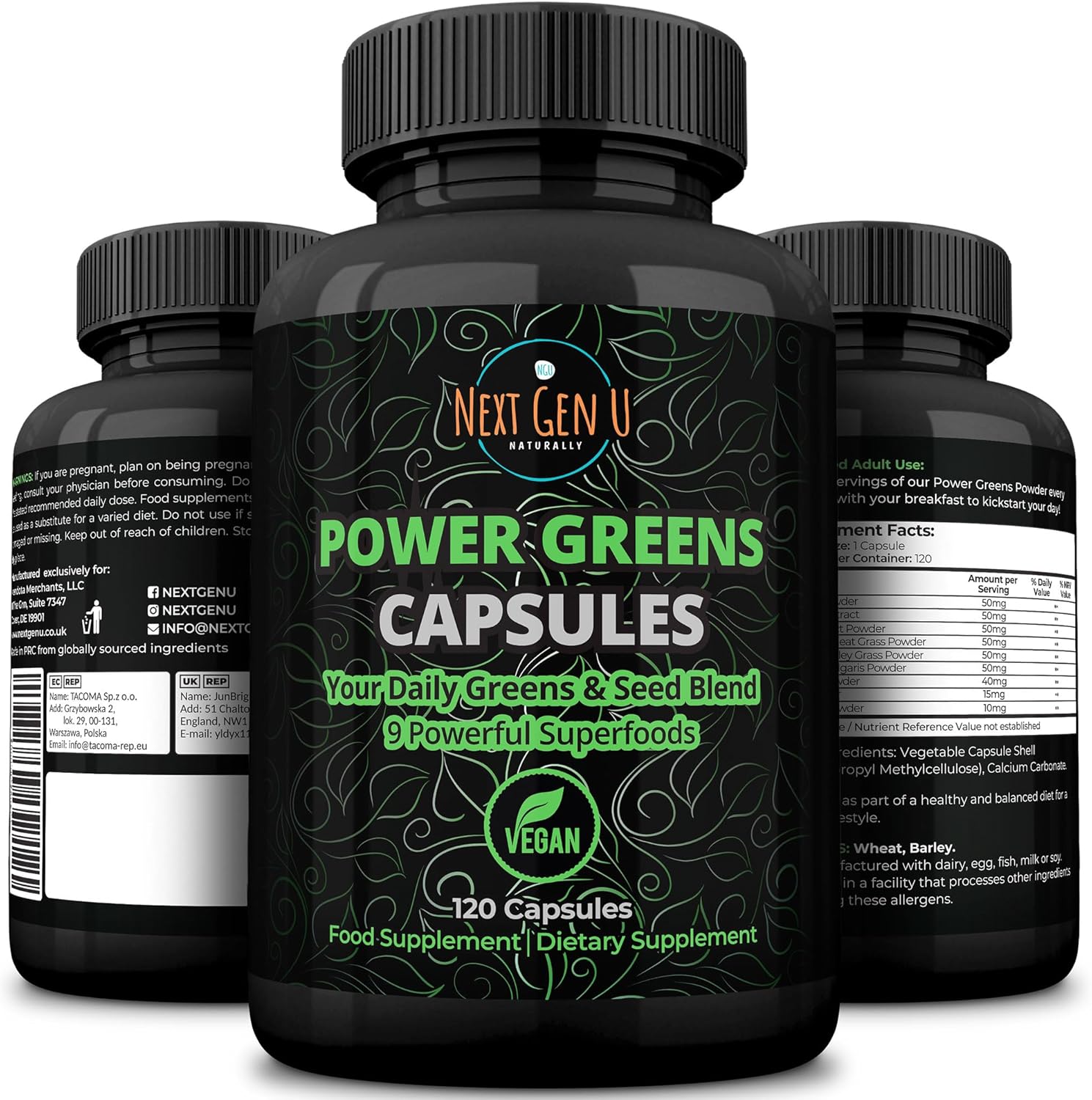 NGU Super Greens Immune System Support Capsules with Mixed Superfoods for Daily Keto Boost - 120 Vegan Capsules