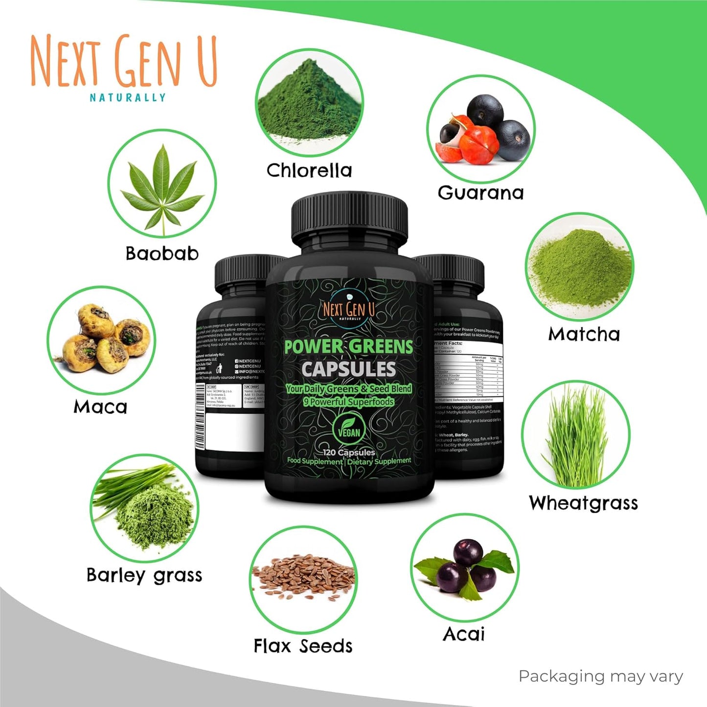 NGU Super Greens Immune System Support Capsules with Mixed Superfoods for Daily Keto Boost - 120 Vegan Capsules