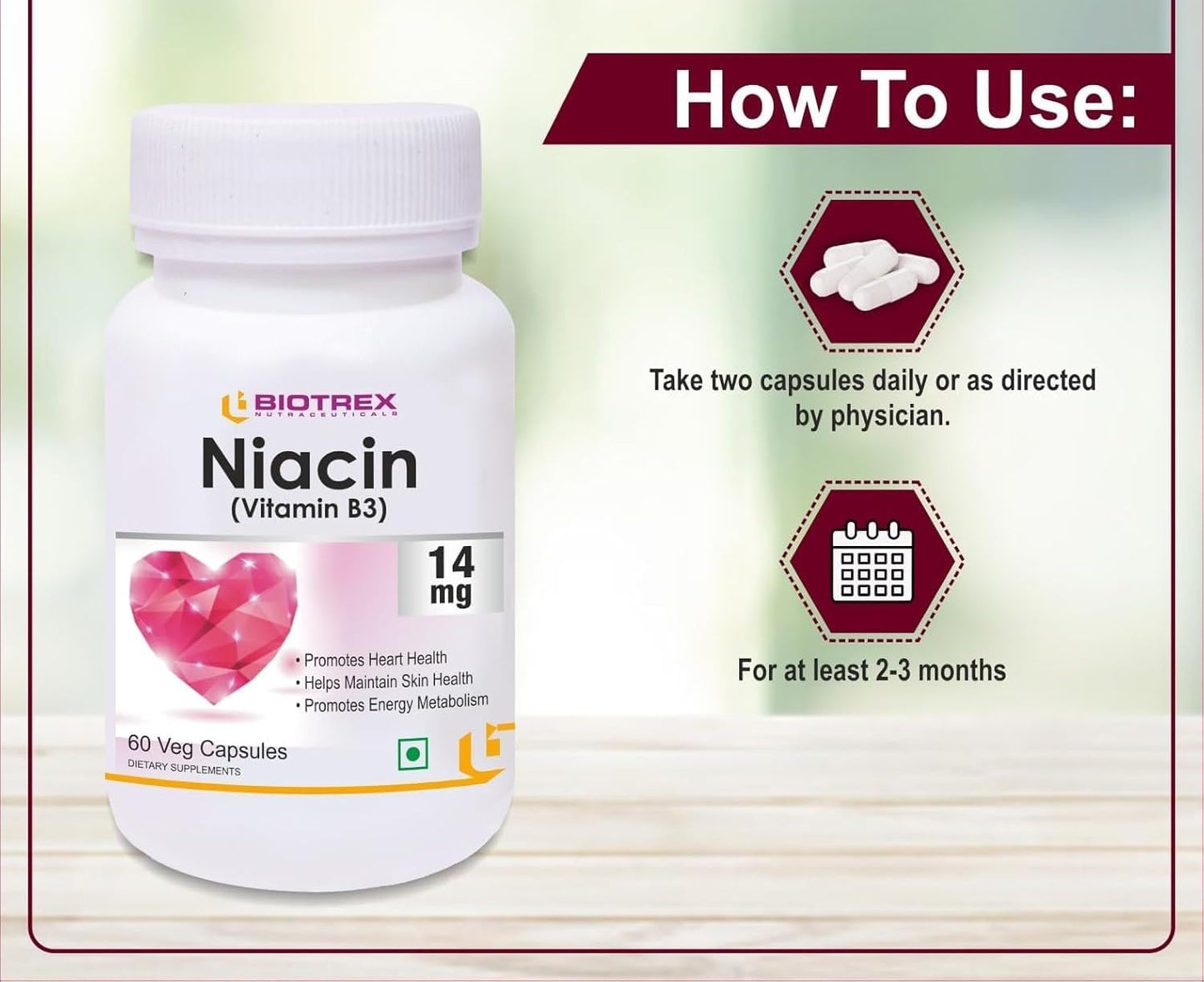 Niacin Vitamin B3 with Inositol Supplement - 60 Veg Capsules, 14mg